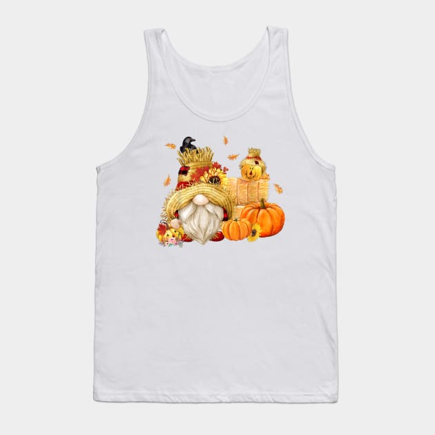 Fall Gnome Scarecrow Gnome Fall Halloween Thanksgiving Tank Top by luxembourgertreatable